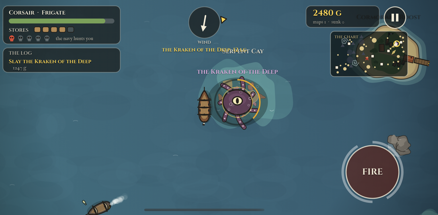A pirate frigate fighting the kraken